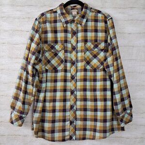 Duluth Trading Co Plus Crosscut Flannel Shirt Mustard Plaid 1X